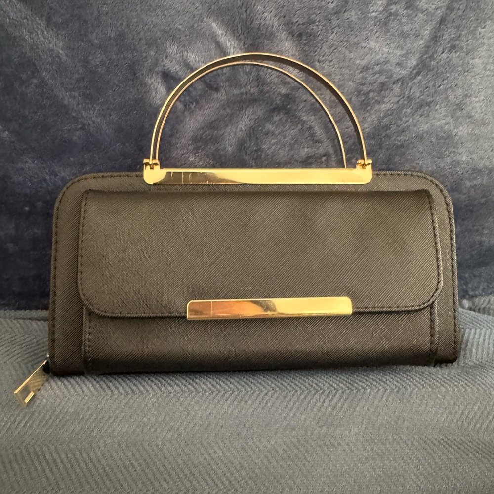 Elegant Black Wallet Clutch with Gold Accents